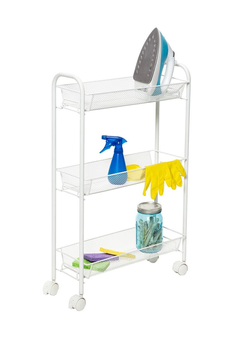 HONEY-CAN-DO 3-Tier Mesh Cart Narrow - White, Alternate, color, 