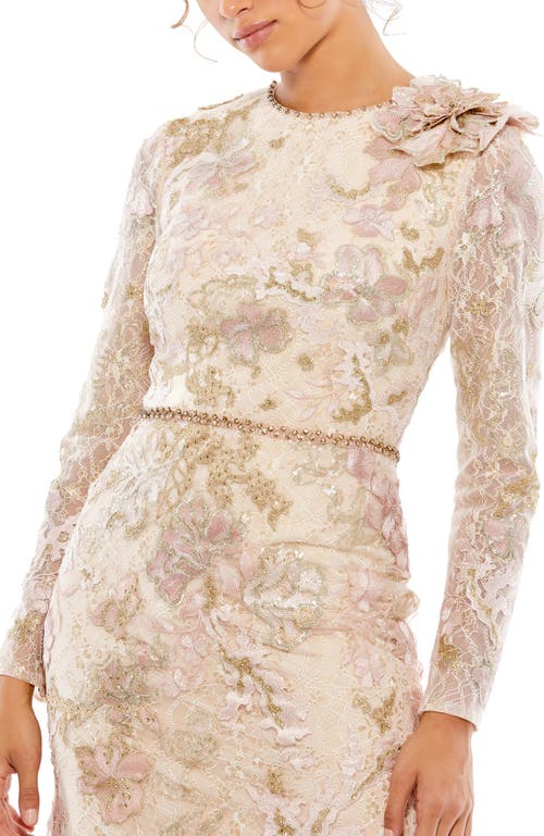 Mac Duggal Floral Embroidered Lace Trumpet Gown In Blush
