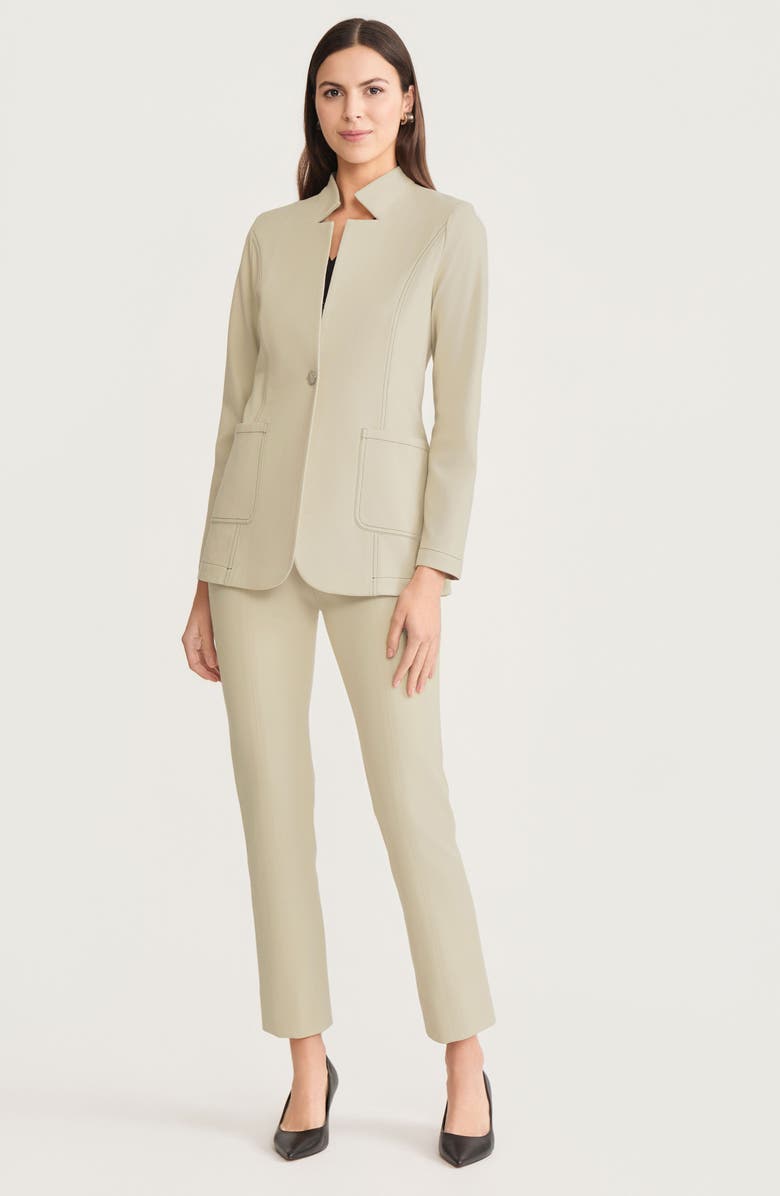 Misook Tailored LuxeStretch Ponte Single Button Blazer, Alternate, color, Black/White