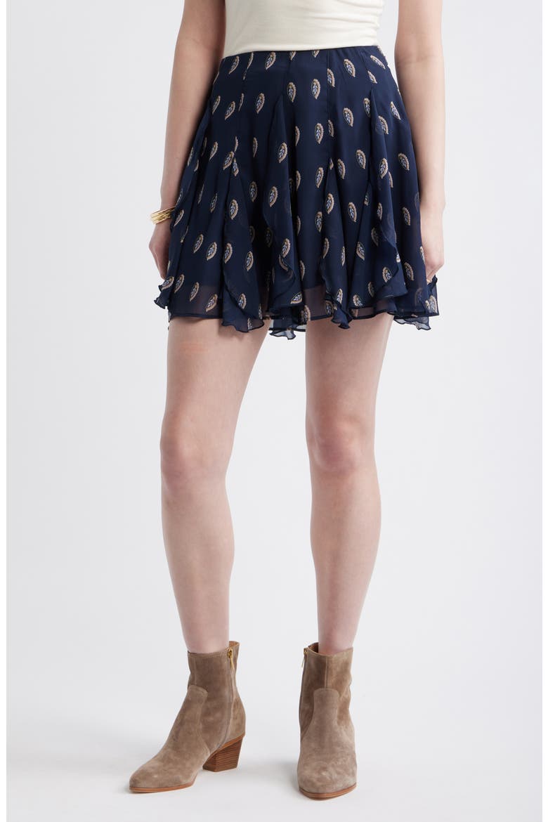 Vertical Ruffle Miniskirt, Main, color, NAVY MINI FOULARD