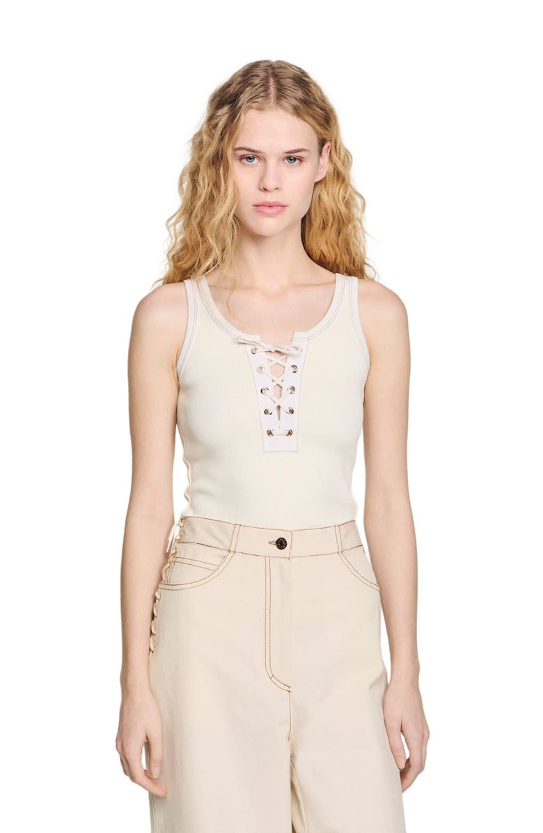 SANDRO Lace-up vest top, Main, color,