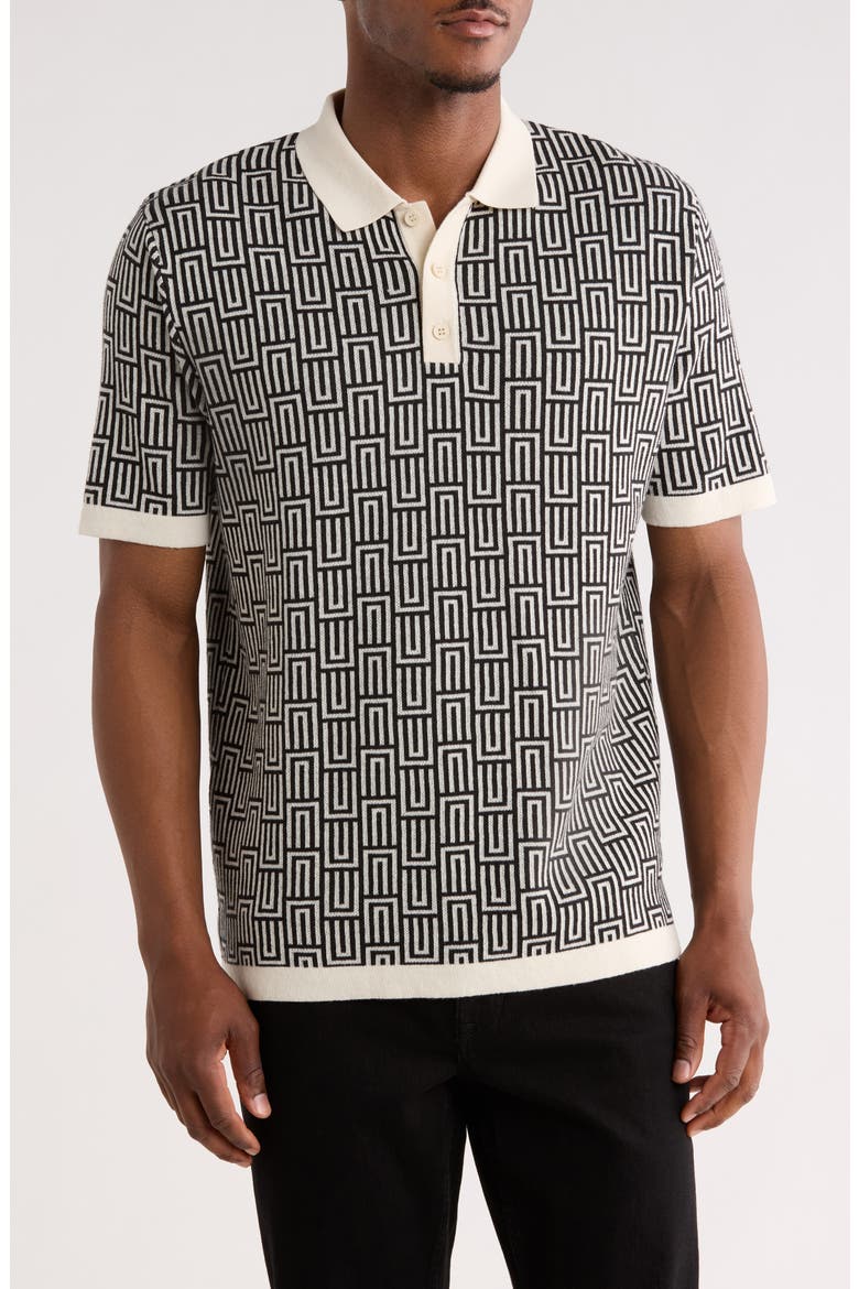 Geometric Knit Polo, Main, color, ECRU/ BLACK