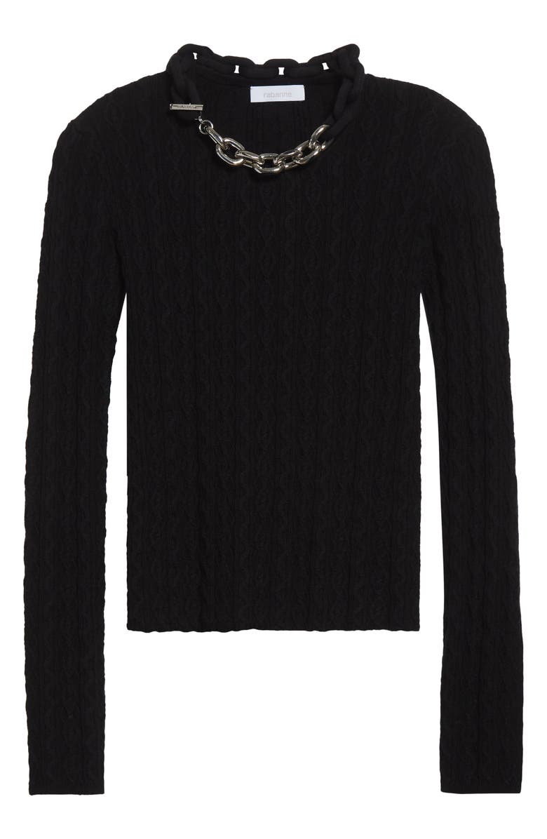 Rabanne Chain Detail Cable Knit Sweater, Alternate, color, Black
