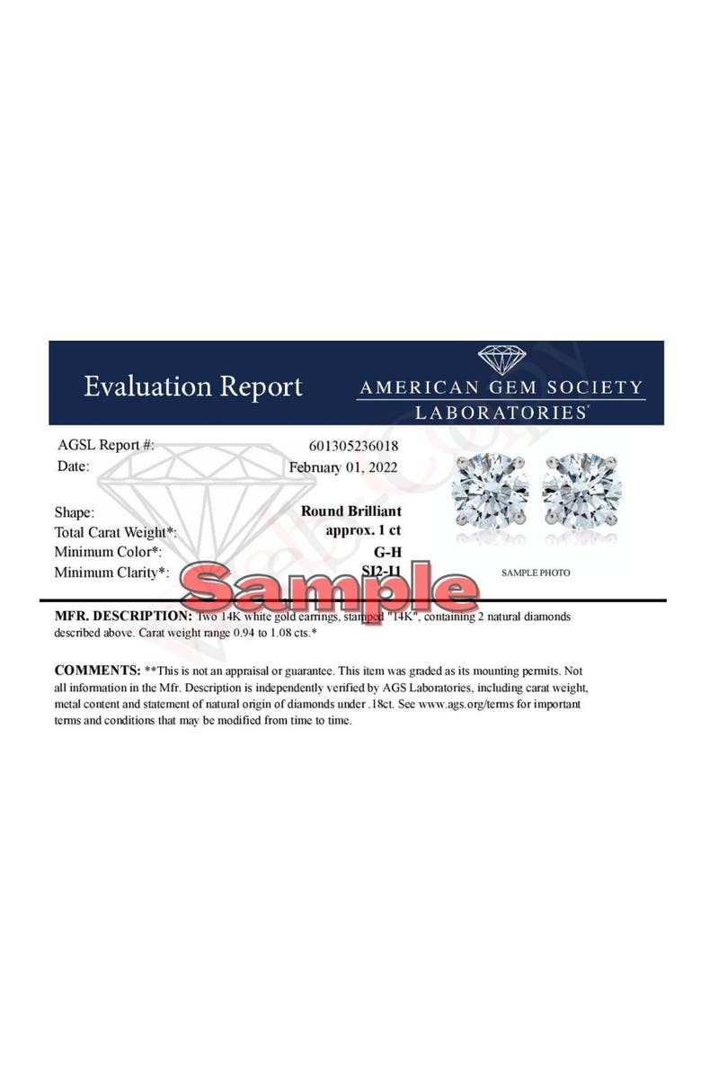 Haus of Brilliance AGS Certified 14K Gold 1.0 Cttw Diamond Solitaire Stud Earrings, Alternate, color, White