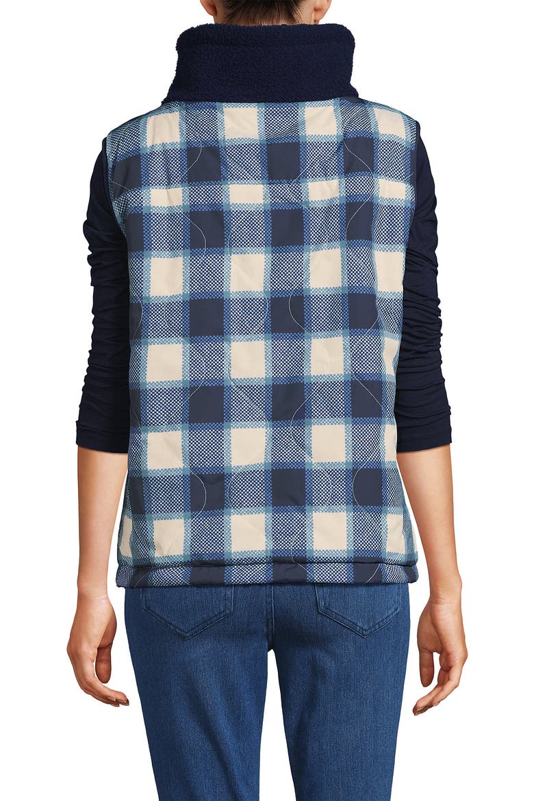 High Pile Fleece Reversible Mixed Media Vest, Alternate, color, Navy/Navy Check