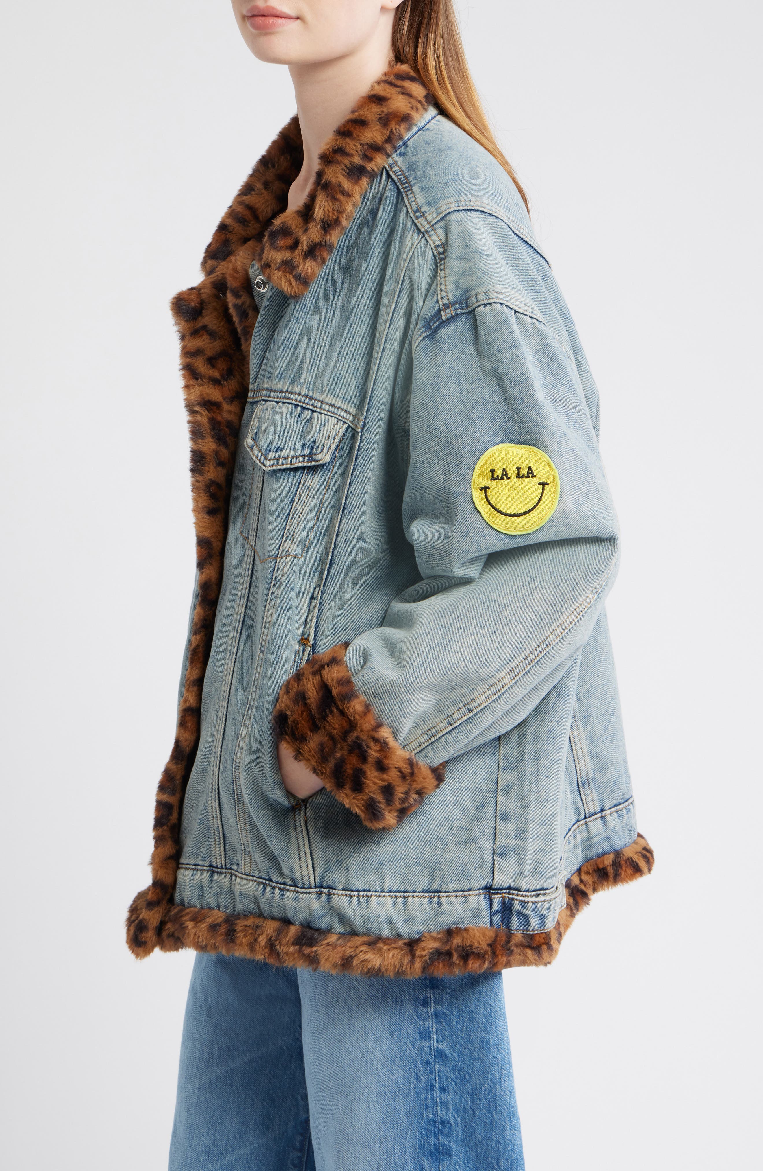 Lala Forever Denim Jacket with Faux Fur Trim (Women) | Nordstrom