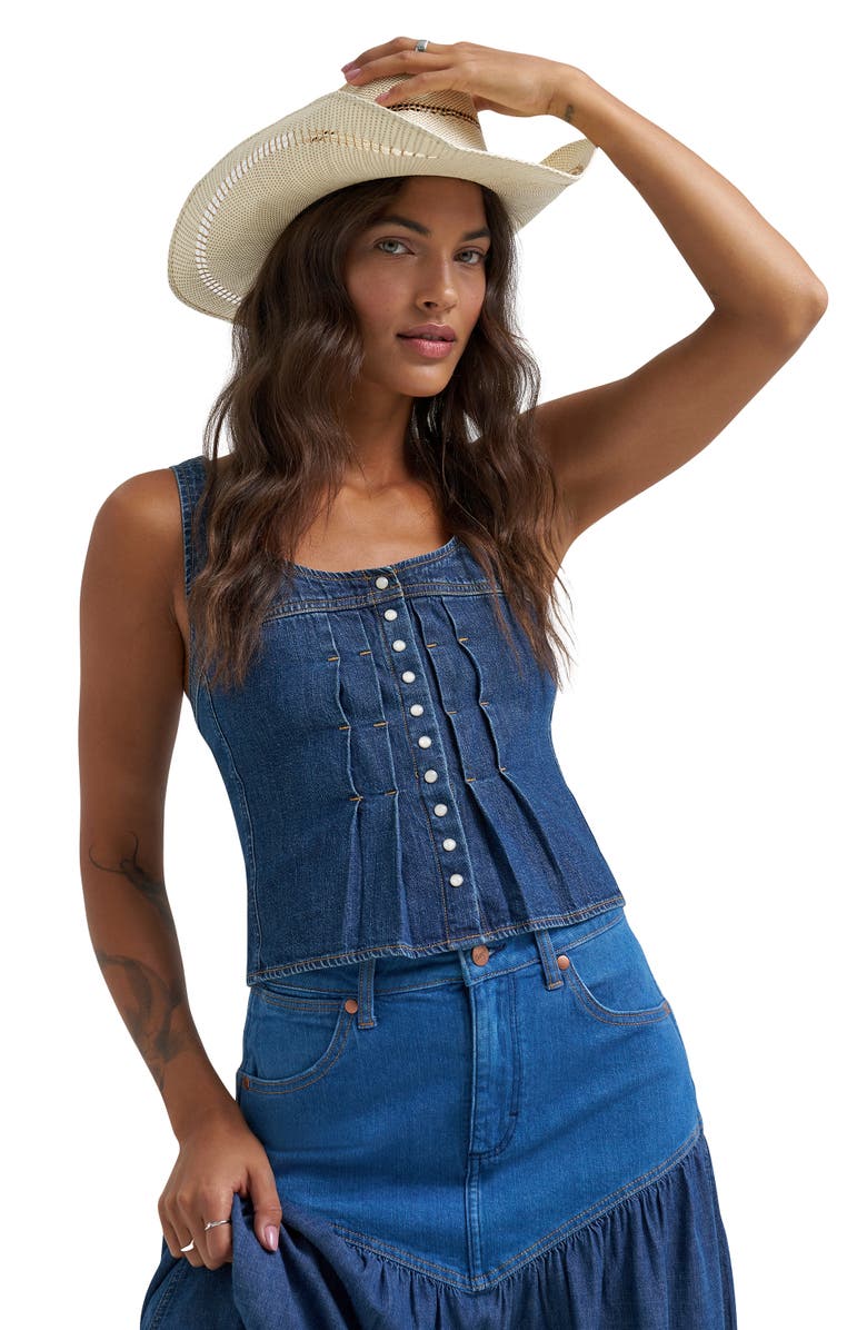 Wrangler Pleated Denim Corset Tank, Alternate, color, 