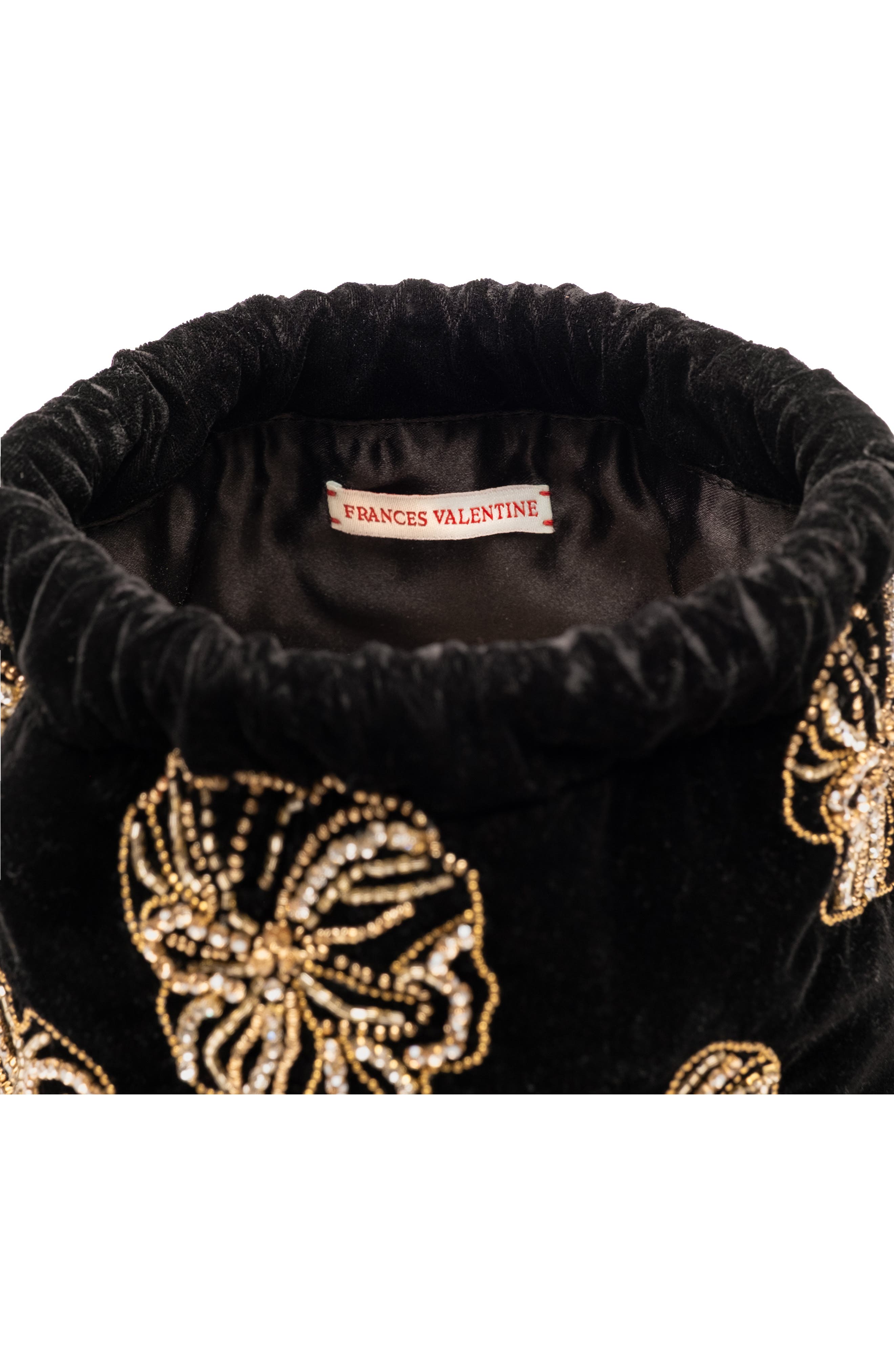 Frances Valentine Pouf Floral Embroidered Velvet Pouch, Alternate, color, Black/Gold