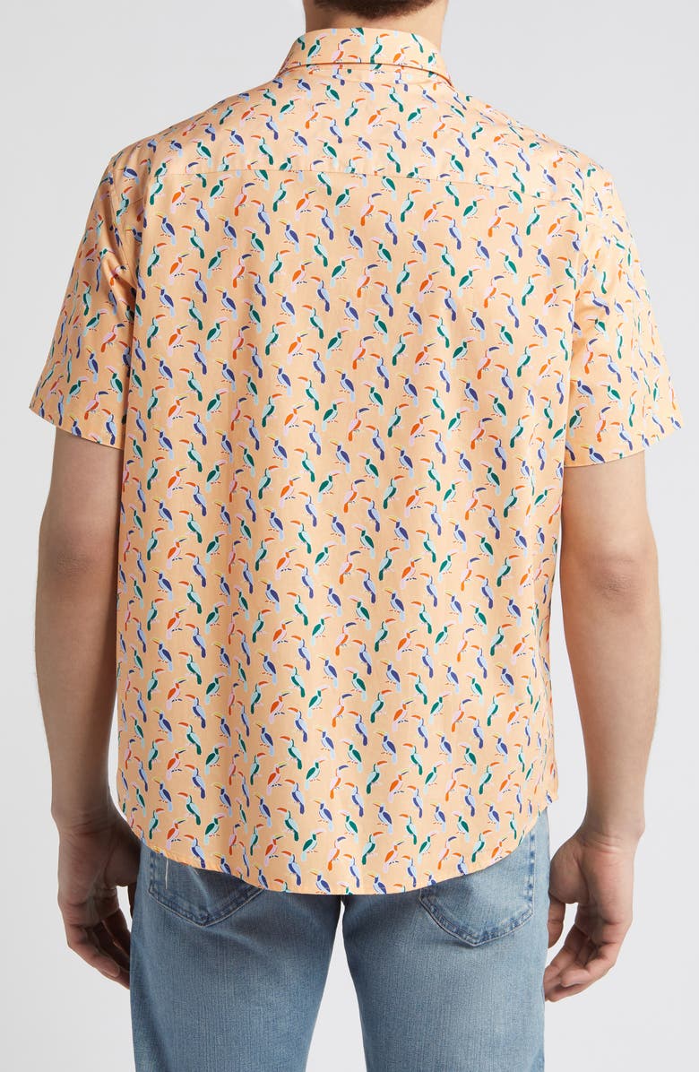 Johnston & Murphy Toucan Print Short Sleeve Cotton Button-Down Shirt, Alternate, color, Melon