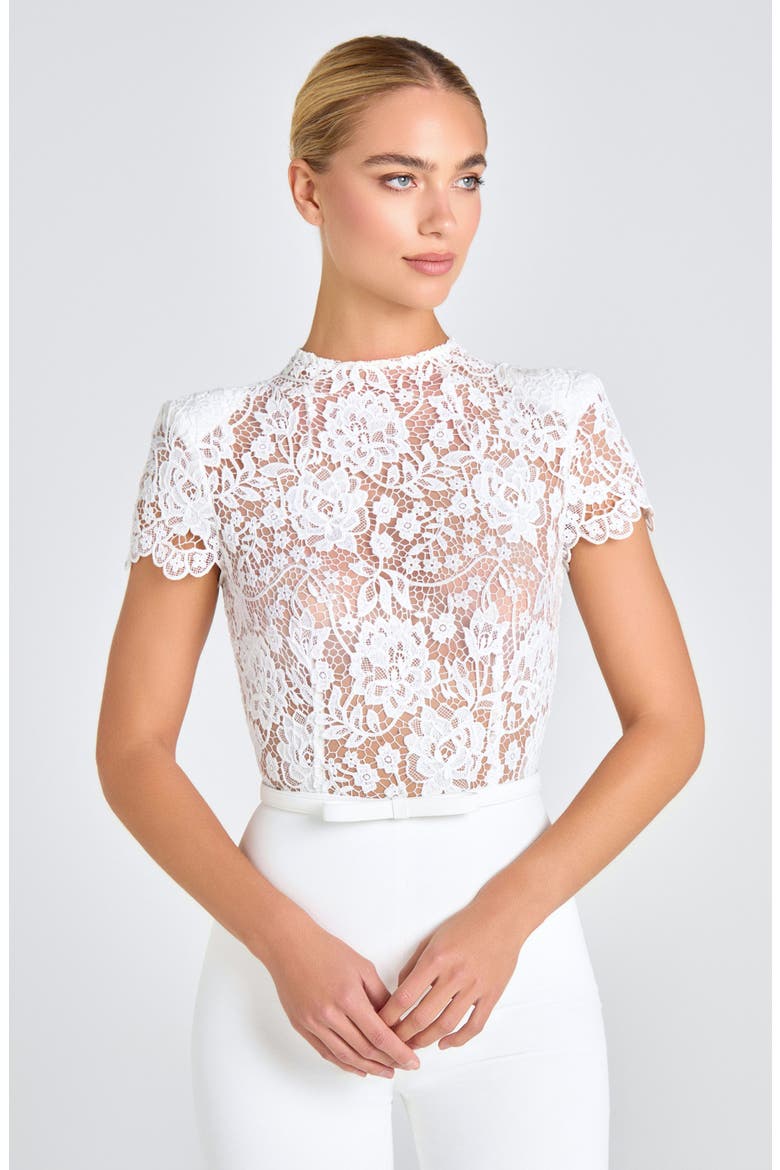 Harriet Flare Leg Lace & Crepe Jumpsuit, Alternate, color, WHITE
