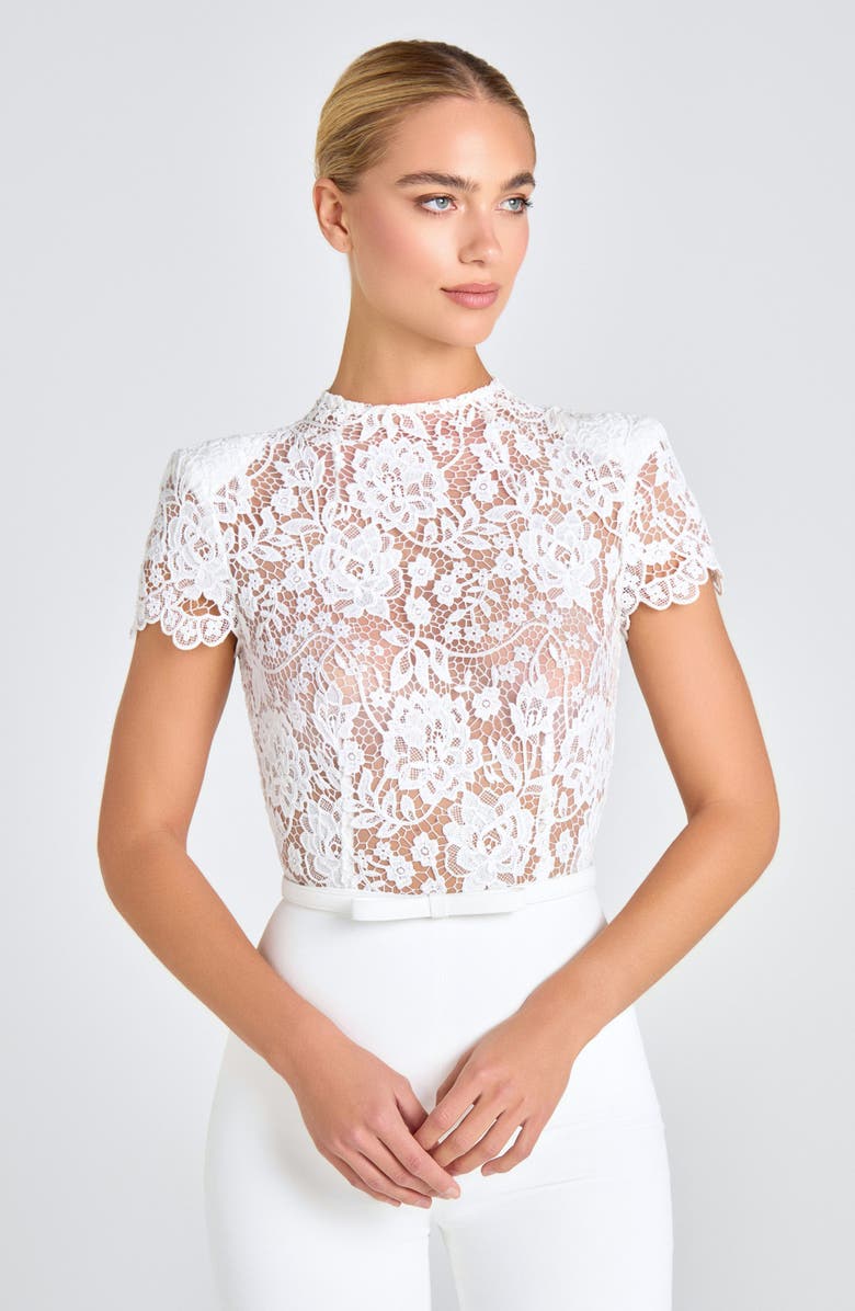 NADINE MERABI Harriet Flare Leg Lace & Crepe Jumpsuit, Alternate, color, White