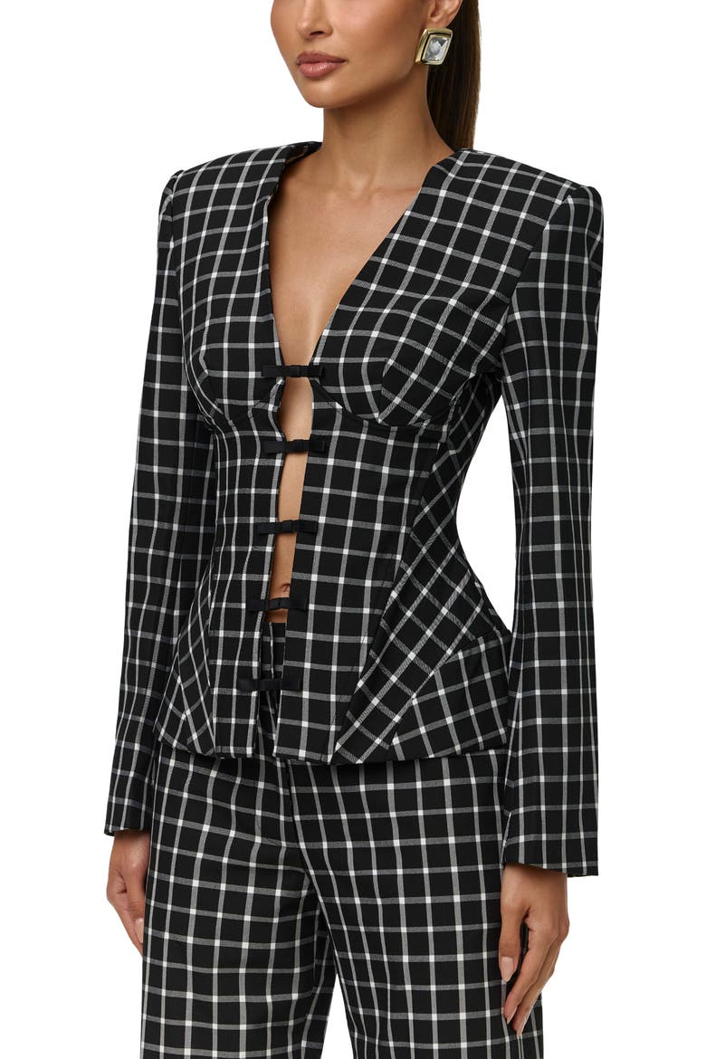 Check Suiting Blazer with Satin Bows, Alternate, color, NOIR PLAID