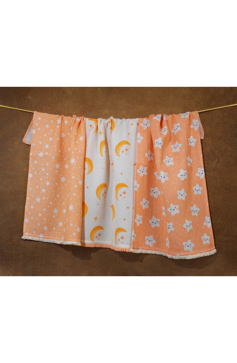 Tiramisu The Celestial Set of 3 Cotton Waffle Kitchen Towels, Alternate, color, Peach/ Cream / Gold