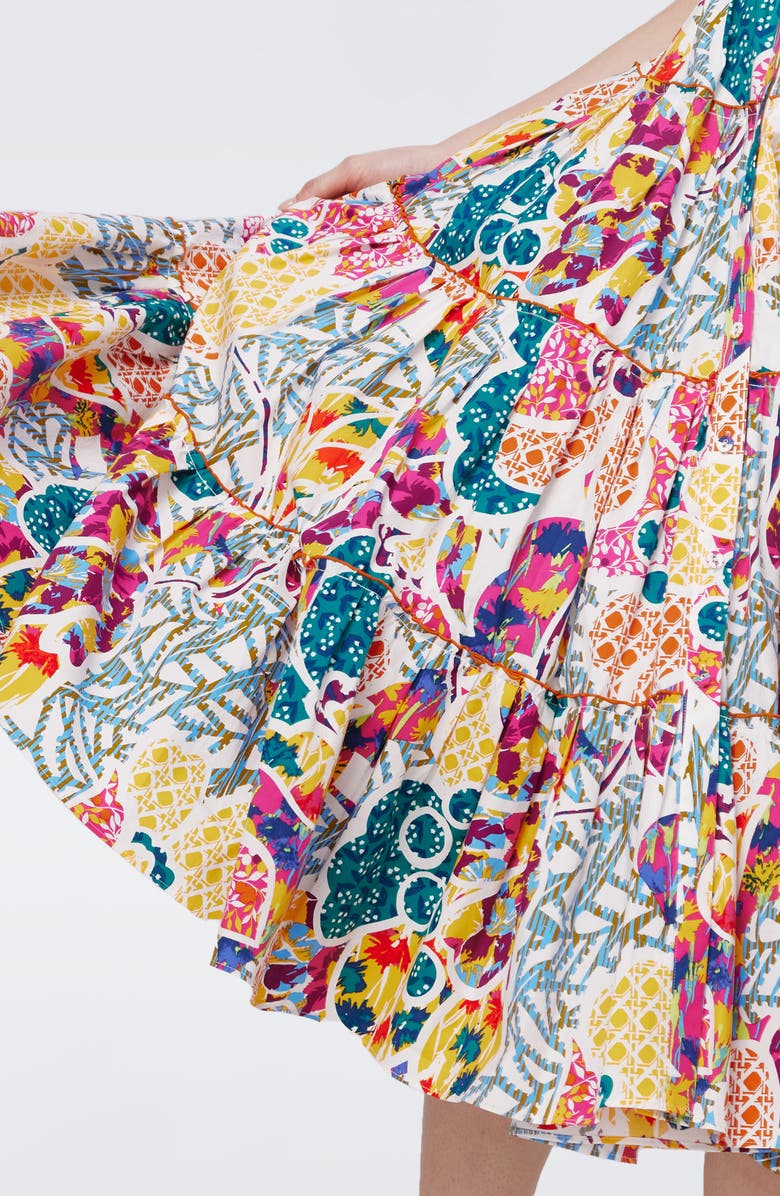 DVF Queena Tie Belt Stretch Cotton Midi Dress, Alternate, color, 