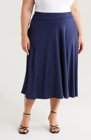 24seven Comfort Apparel Flowy Jersey Midi Skirt