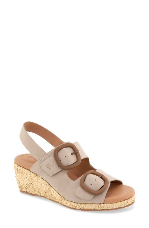 Greca Raffia Slingback Platform Wedge Sandal (Women)