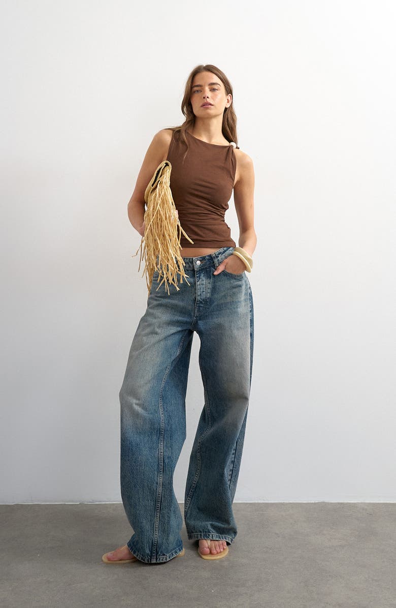 Topshop Bead Embellished Ruched Stretch Cotton Top, Alternate, color,