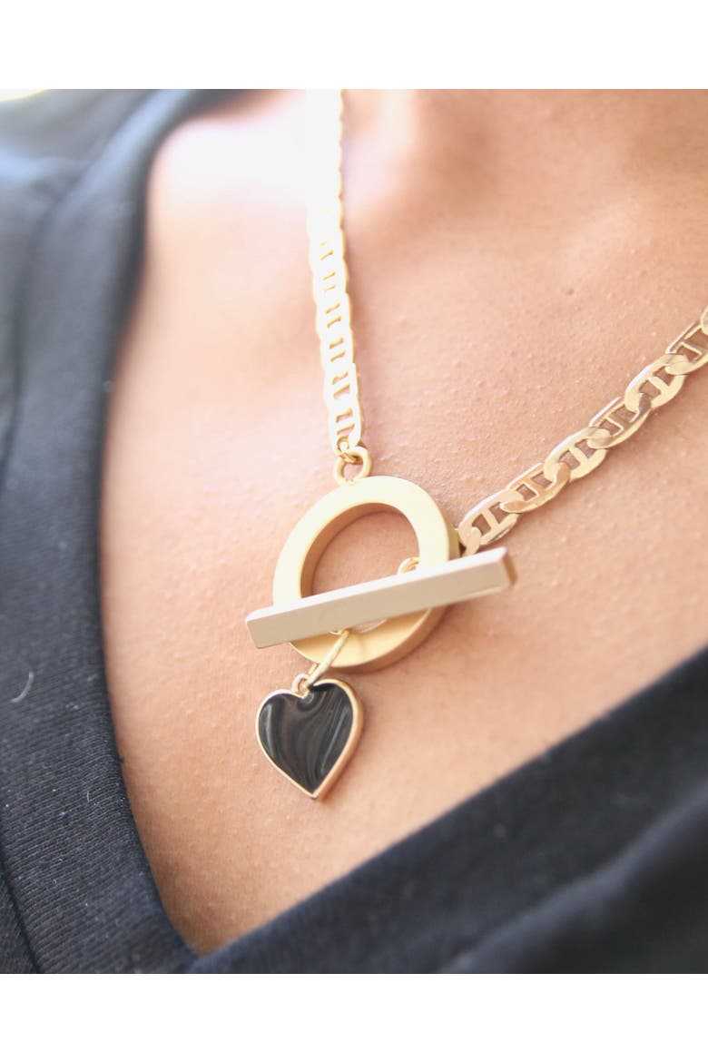 Gold Crush Heart Necklace, 18k Gold, Alternate, color, Black