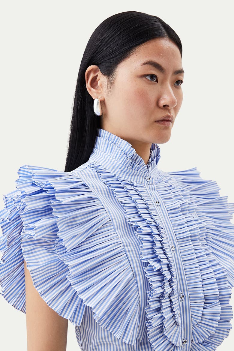 Sleeveless Striped Pleated Ruffle Blouse, Alternate, color, Stripe