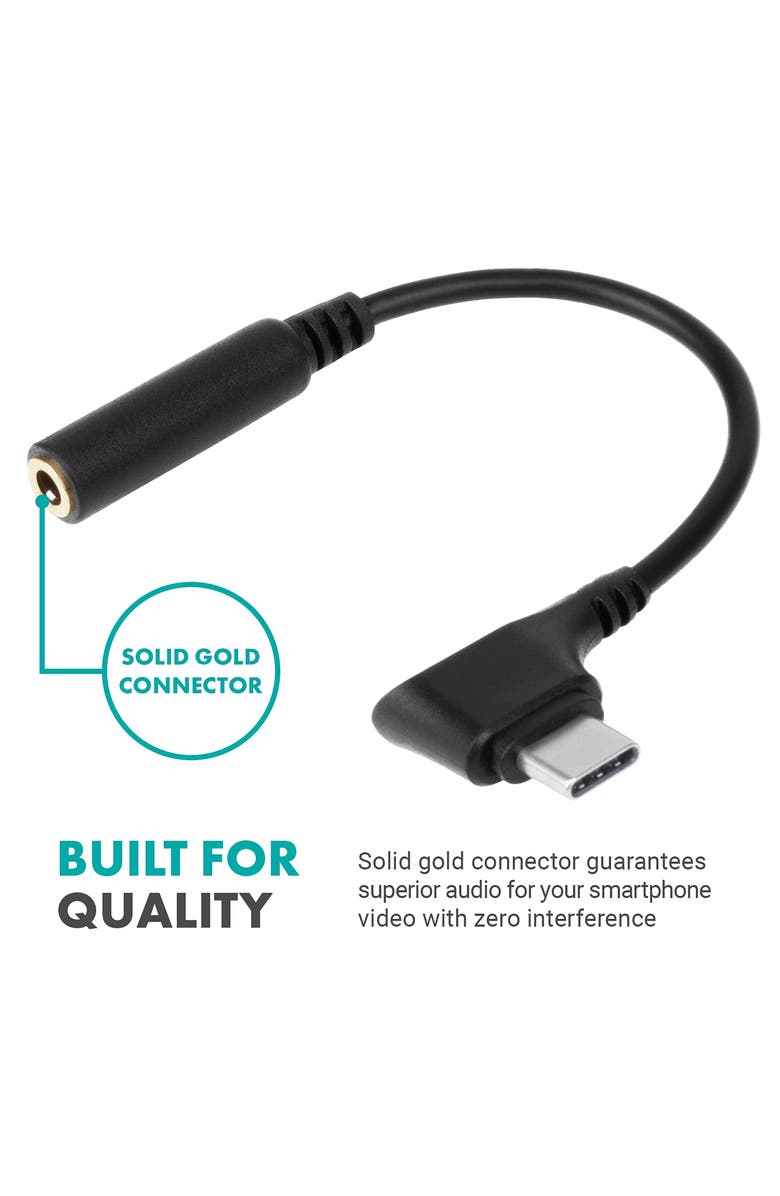 MOVO UCMA-3 Female 3.5mm TRRS to USB-C Right Angle Mic. Cable, Alternate, color, Black