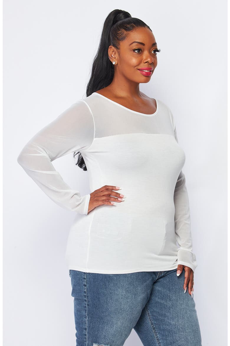 Mixed Media Long Sleeve Top, Alternate, color, OFF WHITE