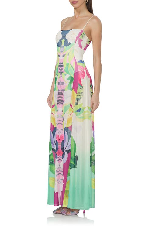 Afrm Shea Print A-line Mesh Maxi Dress In Mirror Tropical
