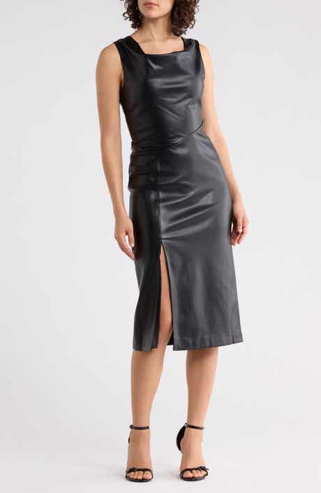 French Connection Elettra Faux Leather Sleeveless Midi Dress