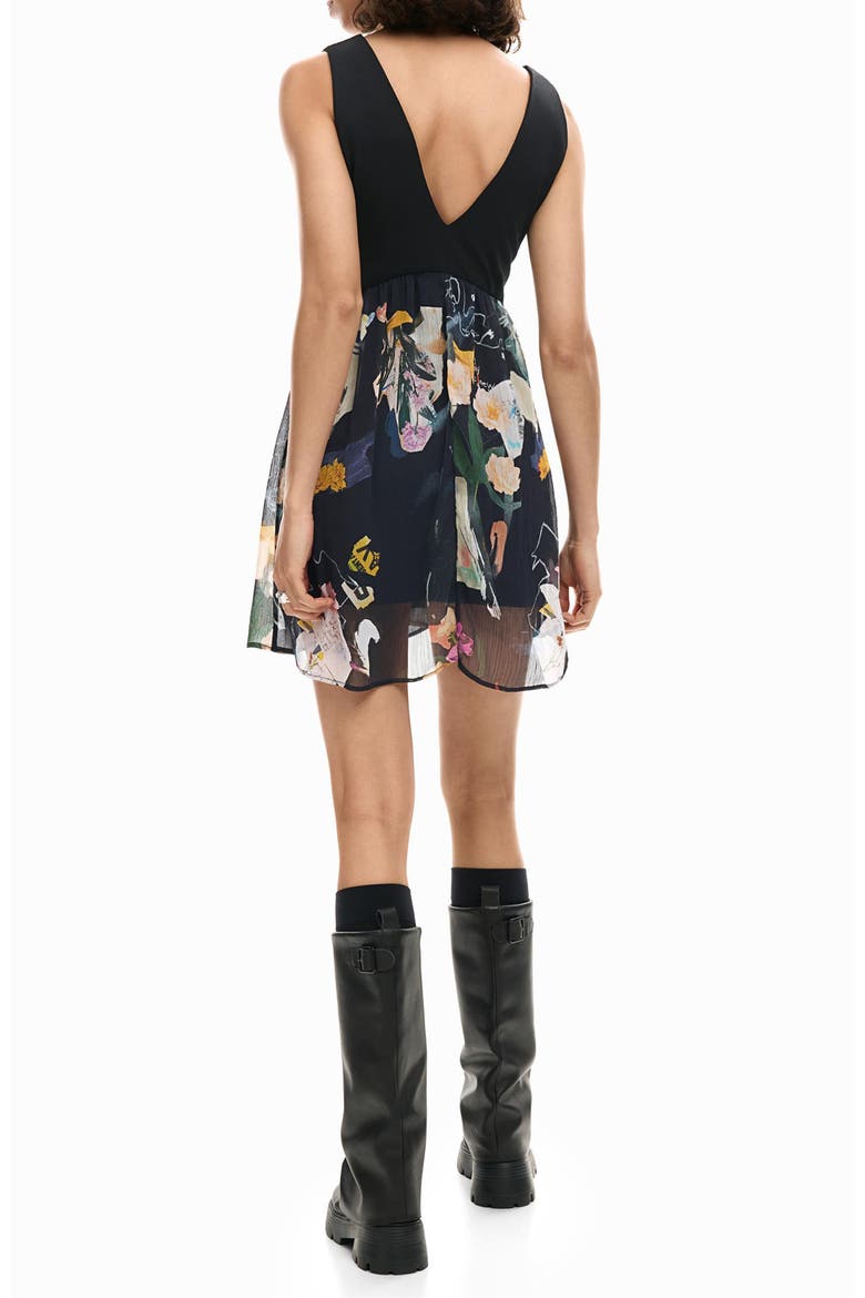 Floral Print Minidress, Alternate, color, BLACK