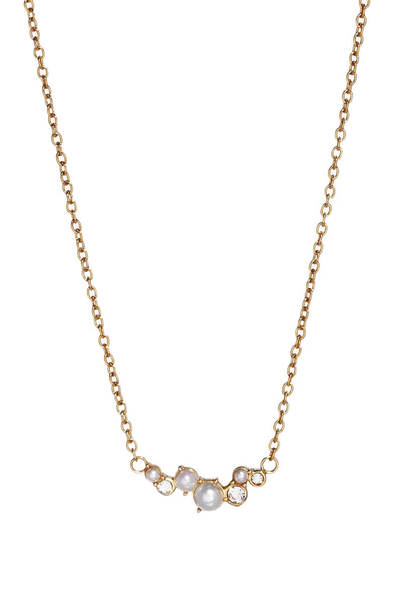 Pear and Crystal Inline Necklace, Main, color, Pearl