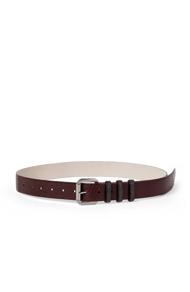 Brunello Cucinelli Glossy hammered calfskin belt, Main, color, Burgundy