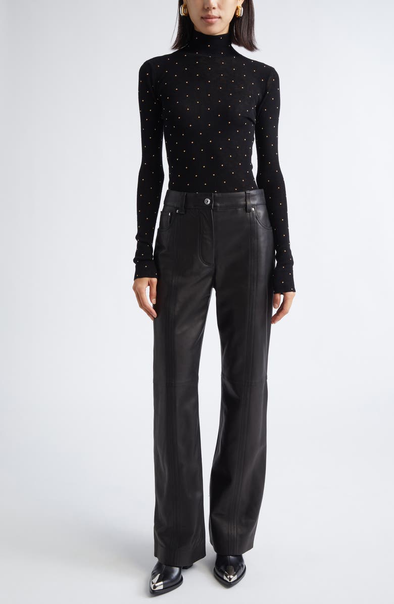 Rabanne Studded Funnel Neck Wool Sweater, Alternate, color, Black