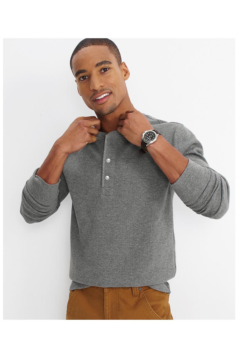 Long Sleeve Thermal Waffle Henley, Alternate, color, Pewter Heather