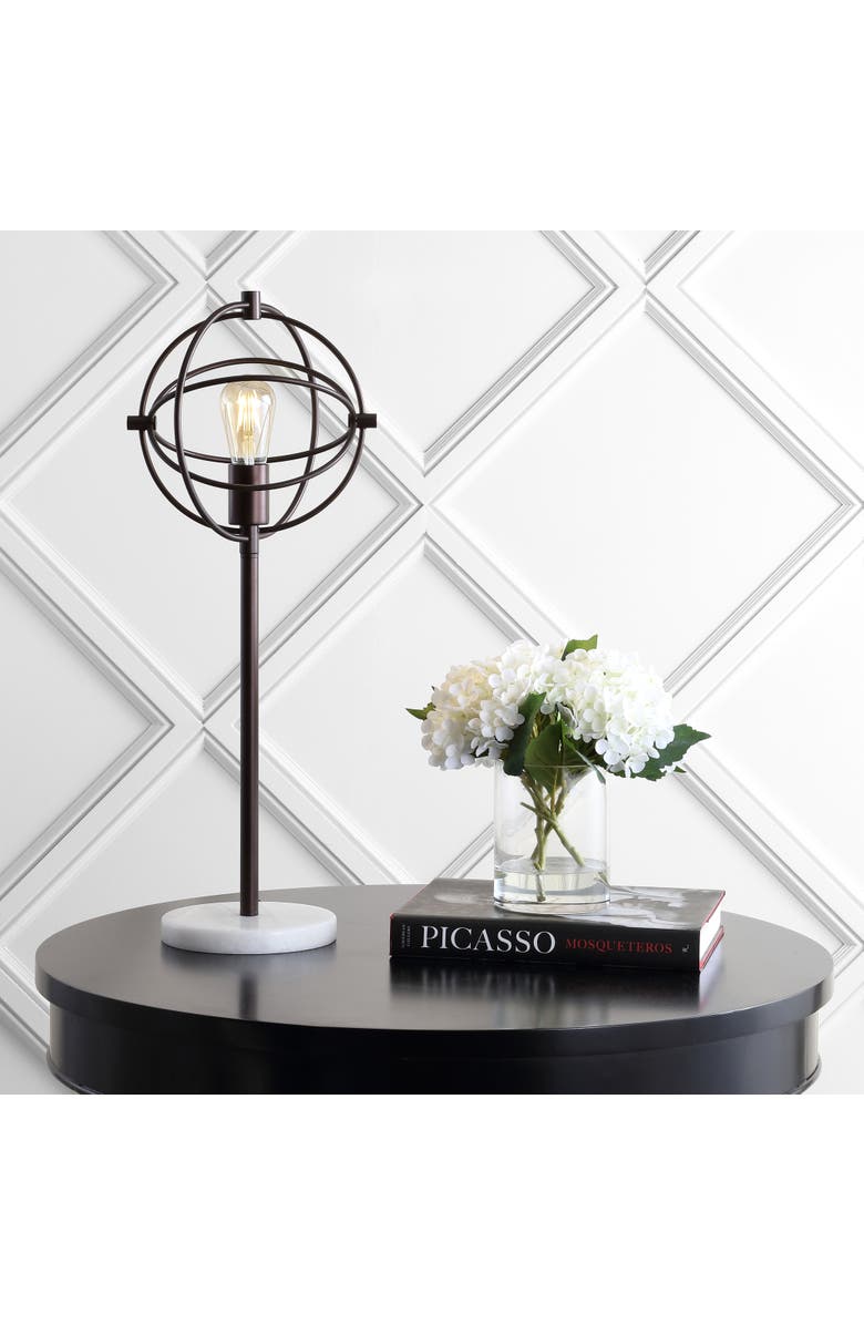 JONATHAN Y Atomic Edison Bulb Metal/Marble Modern LED Table Lamp, Alternate, color, Oil Rubbed Bronze/White