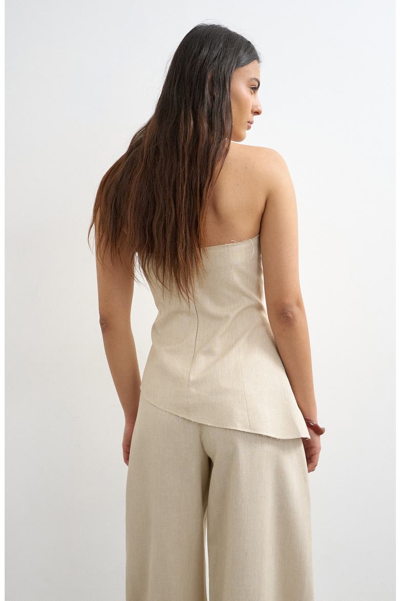 Asymmetric Raw Hem Strapless Top, Alternate, color, BROWN