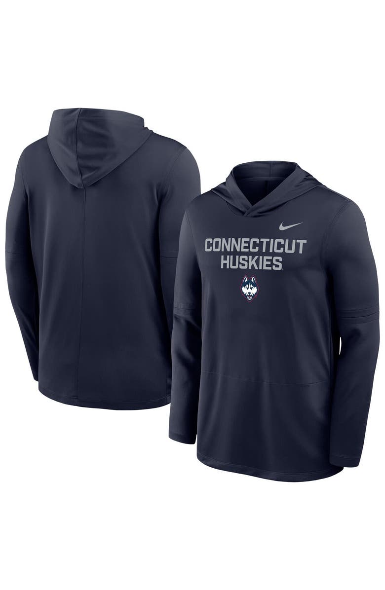 Nike Men's Nike Navy UConn Huskies 2025 Sideline Dri-FIT Long Sleeve Hoodie T-Shirt, Main, color, 