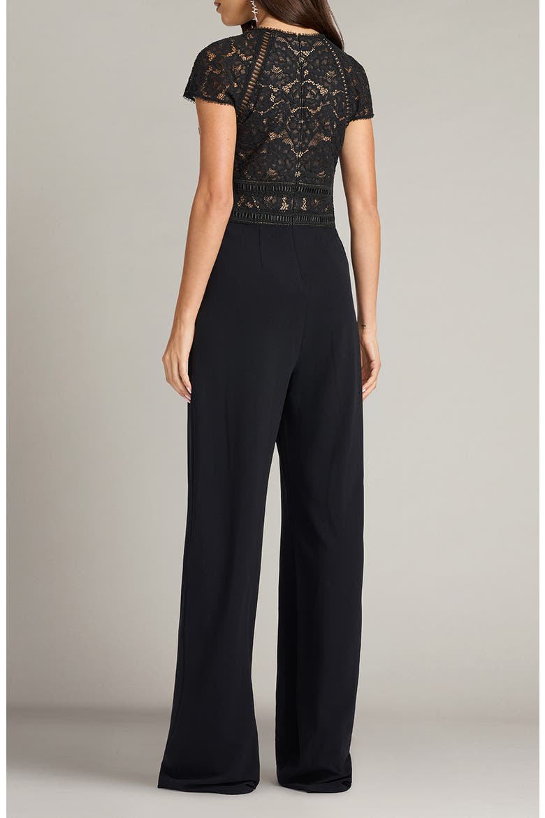 Lace Top Crepe Jumpsuit, Alternate, color, BLACK/ NUDE