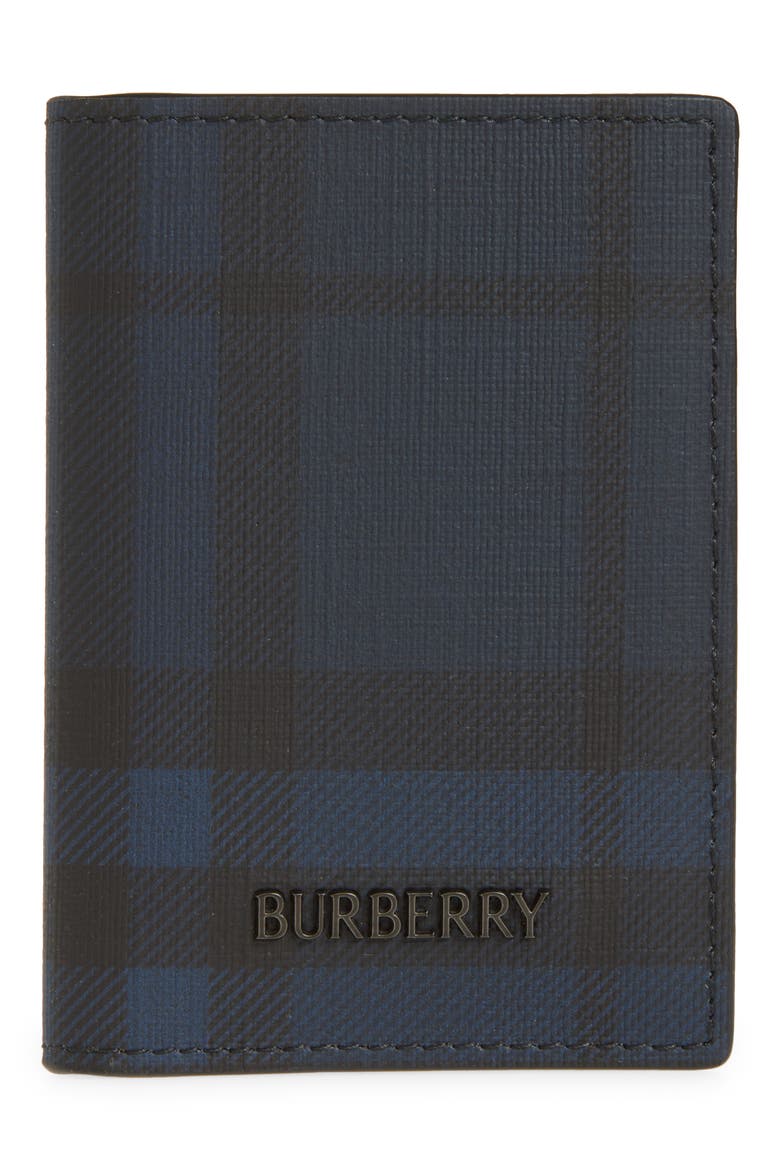 Bateman Check Coated Canvas Bifold Wallet, Main, color, NAVY