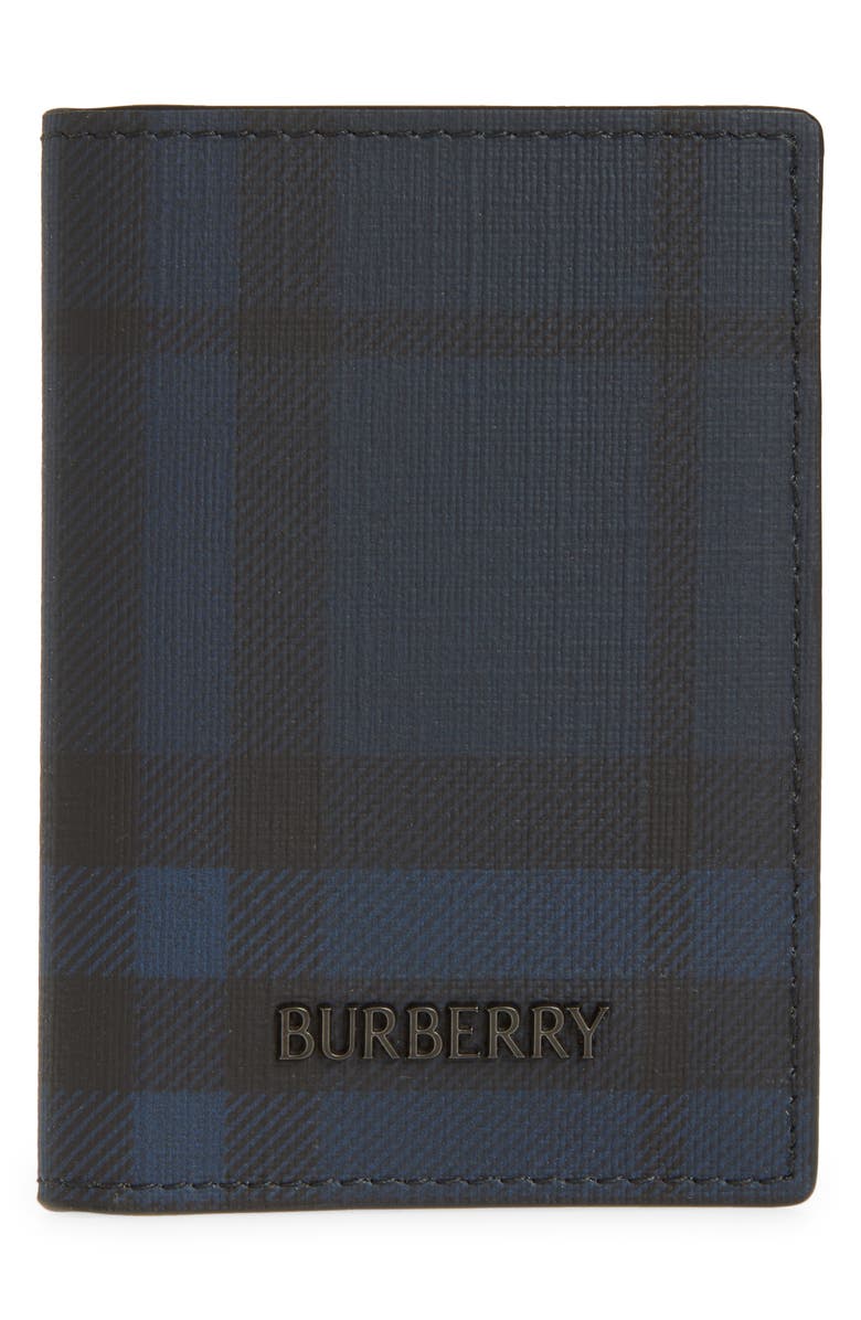 Burberry Bateman Check Coated Canvas Bifold Wallet, Main, color, Navy
