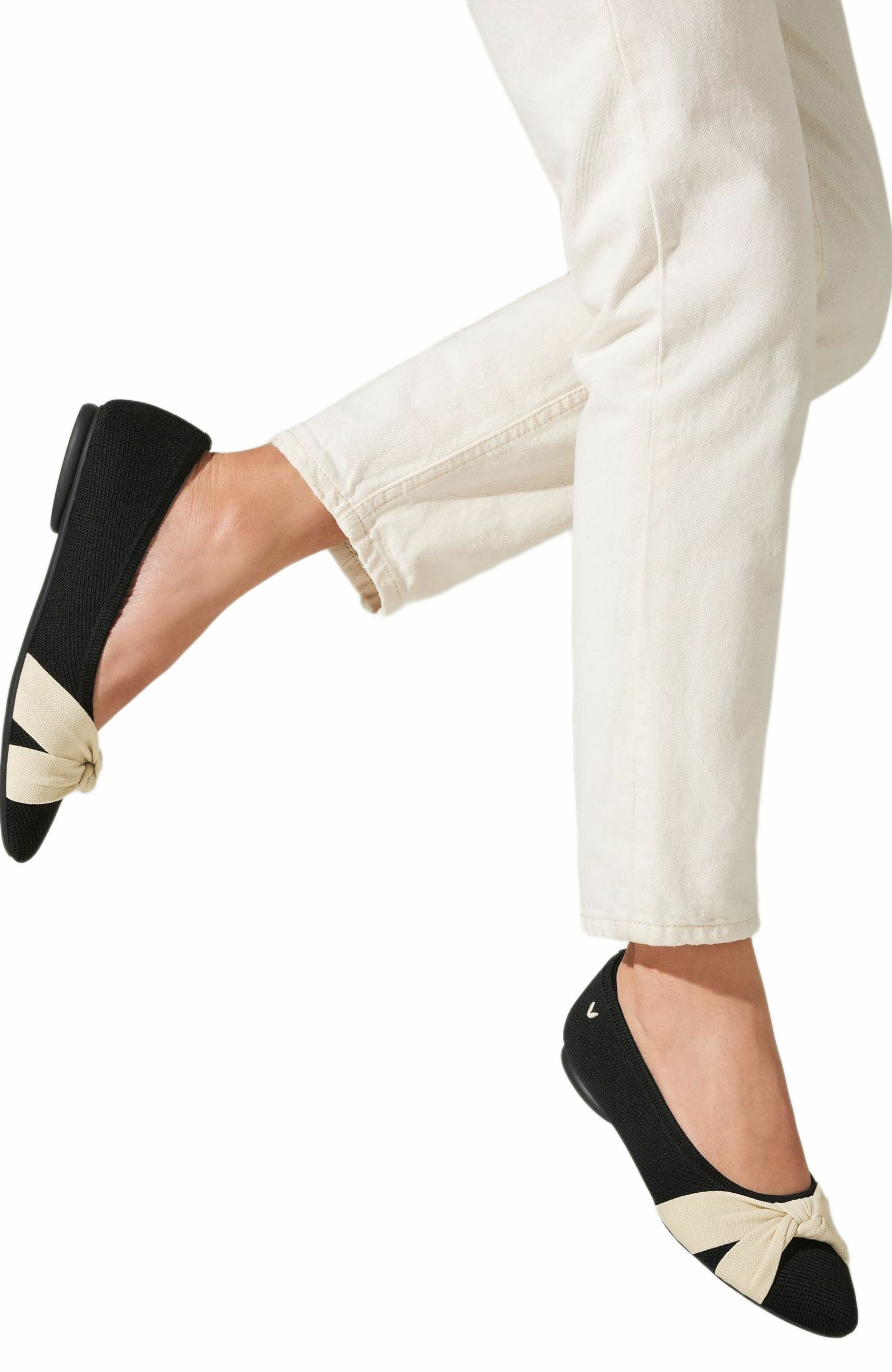 VIVAIA Almond-Toe Knotted Flats, Alternate, color, Black Cream Ivory