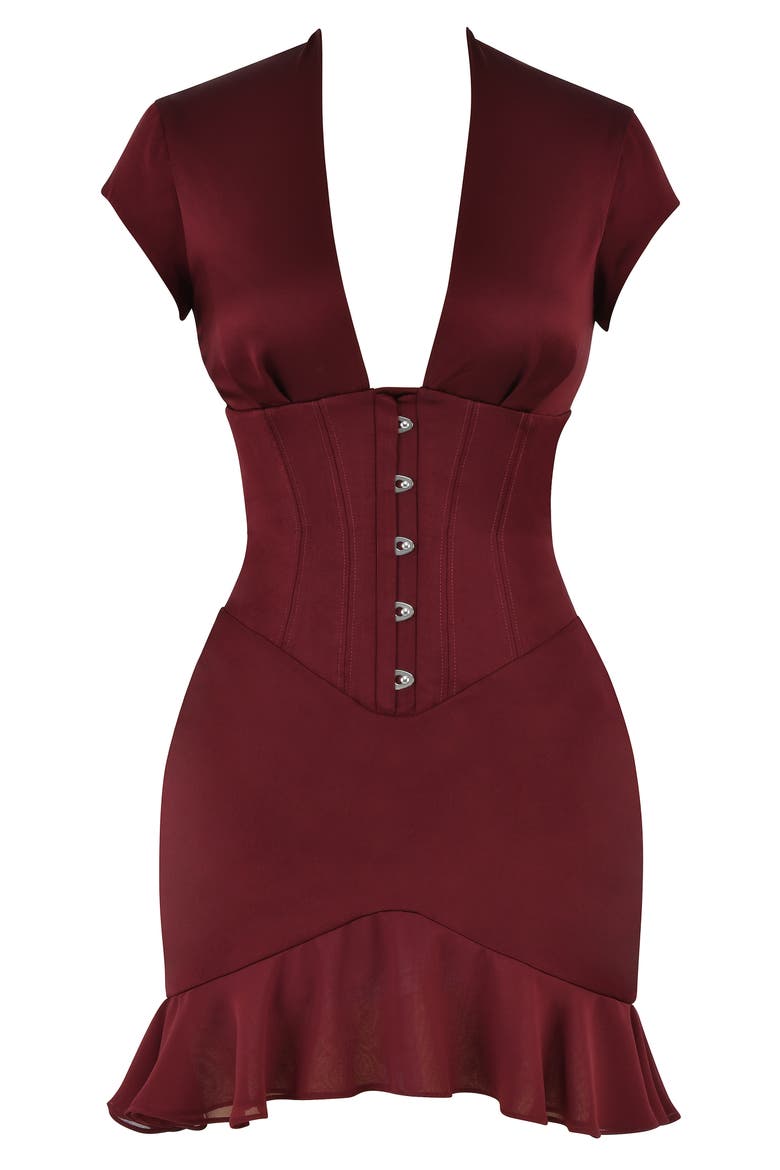 Tianna Plunge Neck Corset Minidress, Alternate, color, WINE