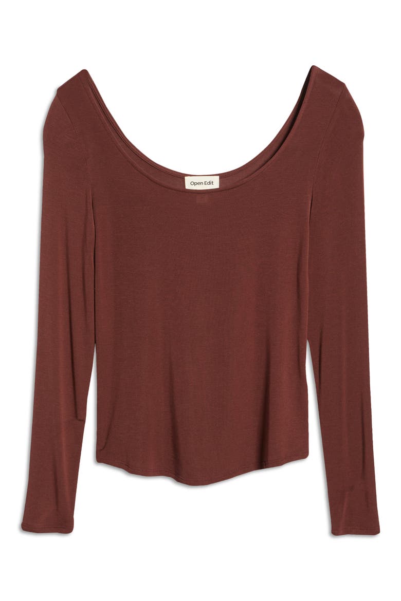 Semi Sheer Long Sleeve Knit Top, Alternate, color, BROWN CHOCOLATE