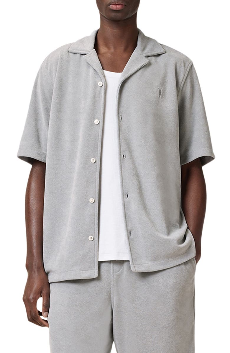 AllSaints Felix Short Sleeve Toweling Camp Shirt, Main, color, 