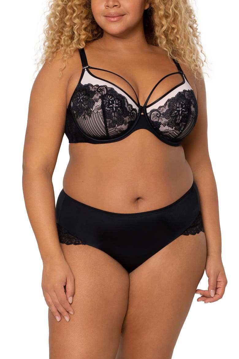 Tulip Strappy Lace Push-Up Bra, Alternate, color, BLACK W/ ADOBE ROSE