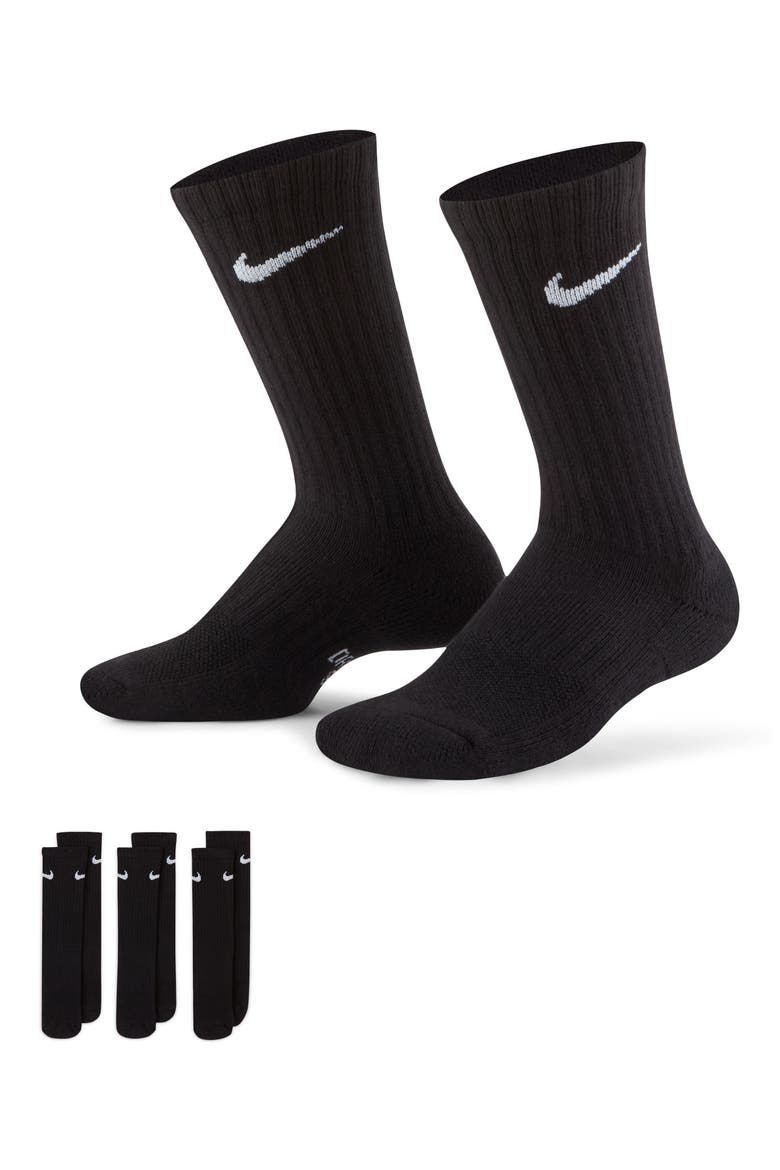 Kids' Dri-FIT Perforated Cushioned Crew Socks, Alternate, color, 010 BLACK/WHITE