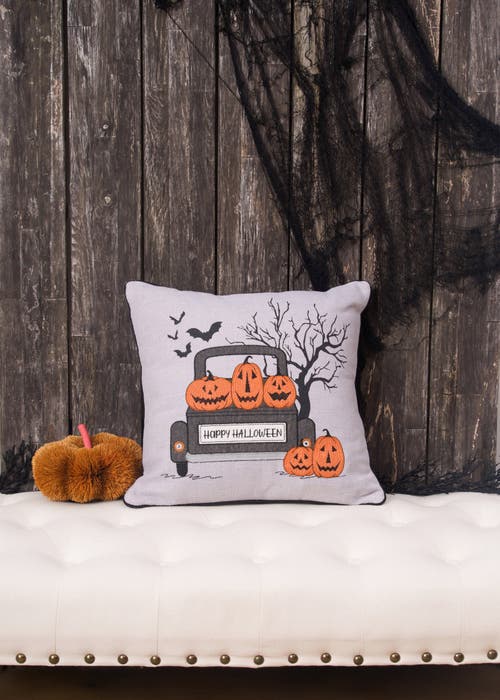 C & F Home C&f Home Halloween Pickup Truck Accent Throw Pillow, 18" X 18" With Light-up Led In Gray