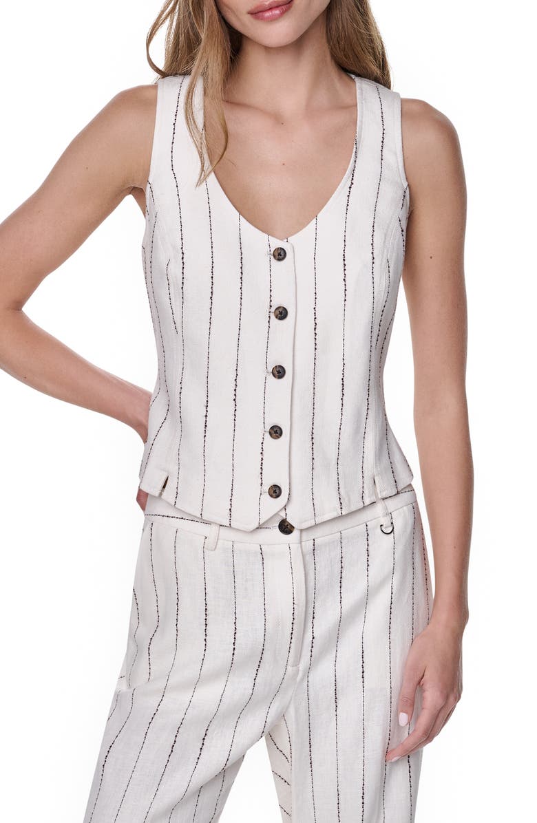 DKNY Stripe Linen Blend Vest, Main, color, Coconut/ Tobacco