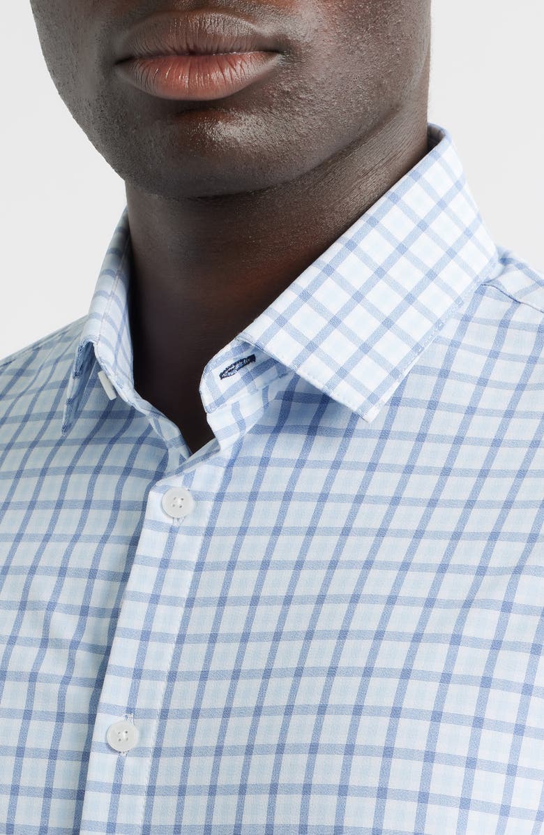 Mizzen+Main Leeward Trim Fit Plaid Performance Button-Up Shirt, Alternate, color, Cloud Blue Miles Plaid