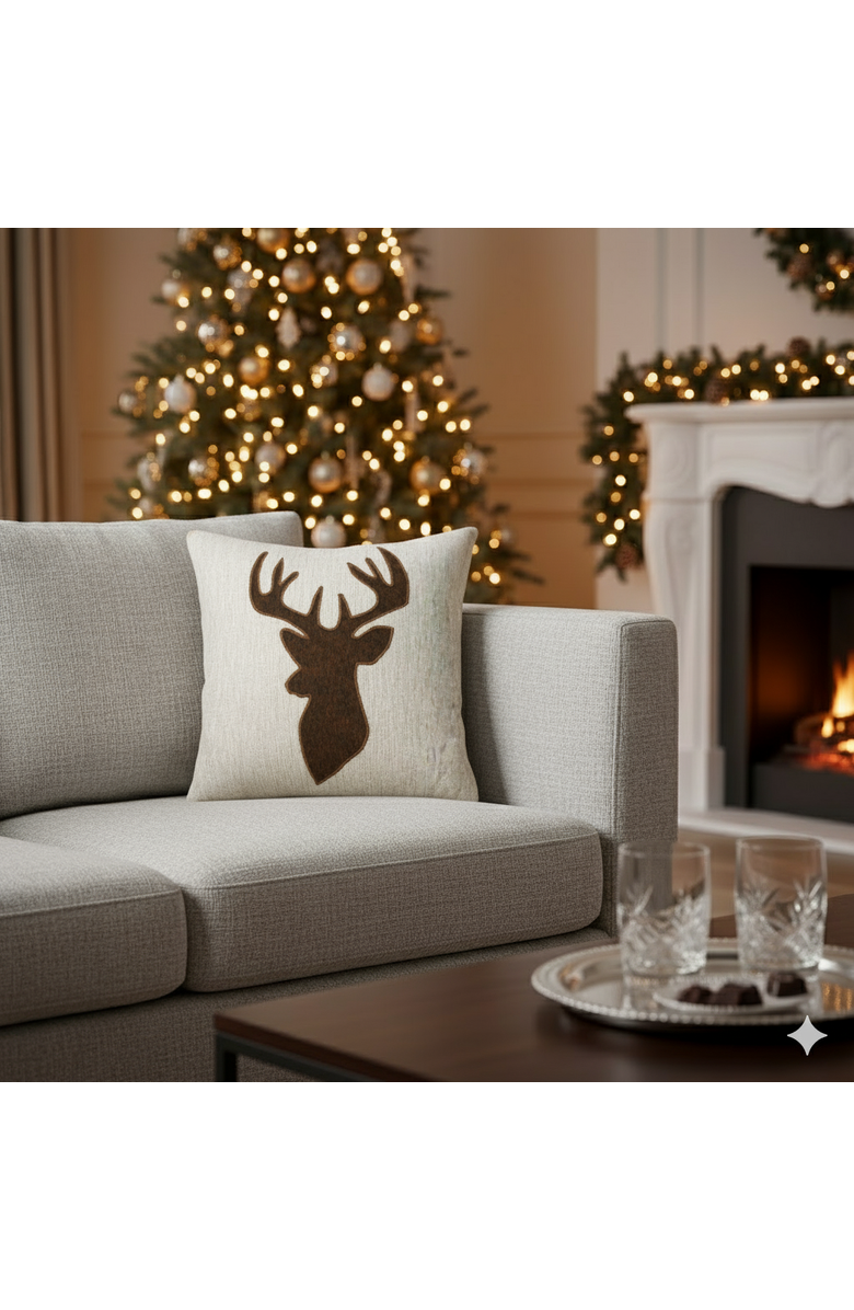 Elaine Smith Woodland Hand Applique Chenille Indoor & Outdoor Woven Accent Pillow, Alternate, color, Ivory