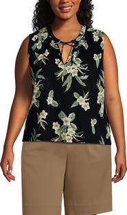 Lands' End Plus Size Linen Blend Notch Neck Swing Tank Top
