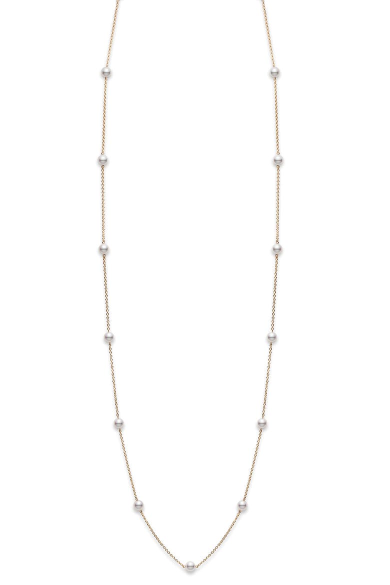 Akoya Pearl Station Necklace, Alternate, color, WHITE GOLD